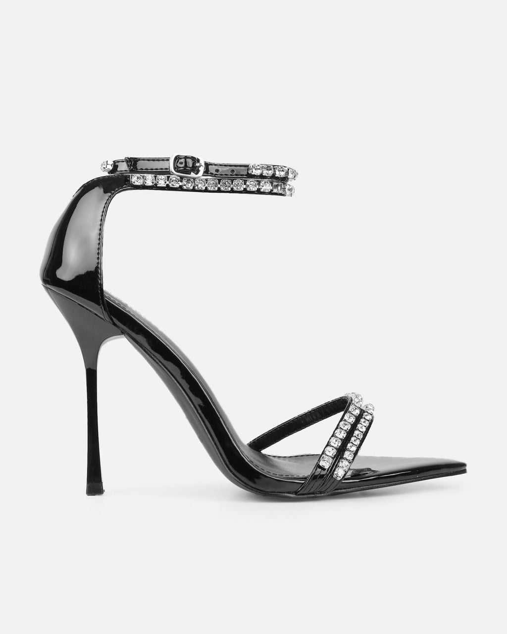 Brielle Black Patent Diamante Heeled Sandals