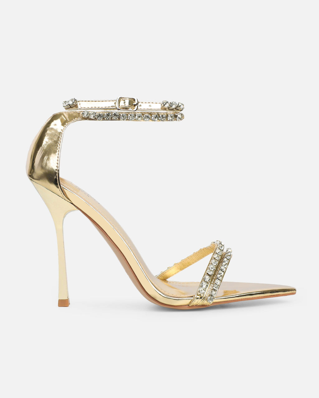 Brielle Gold Mirror Diamante Heeled Sandals