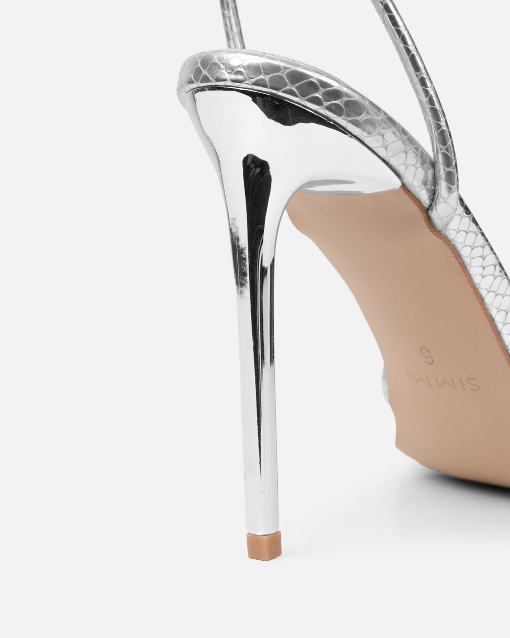 Delores Silver Mirror Snake Flower Heeled Sandals