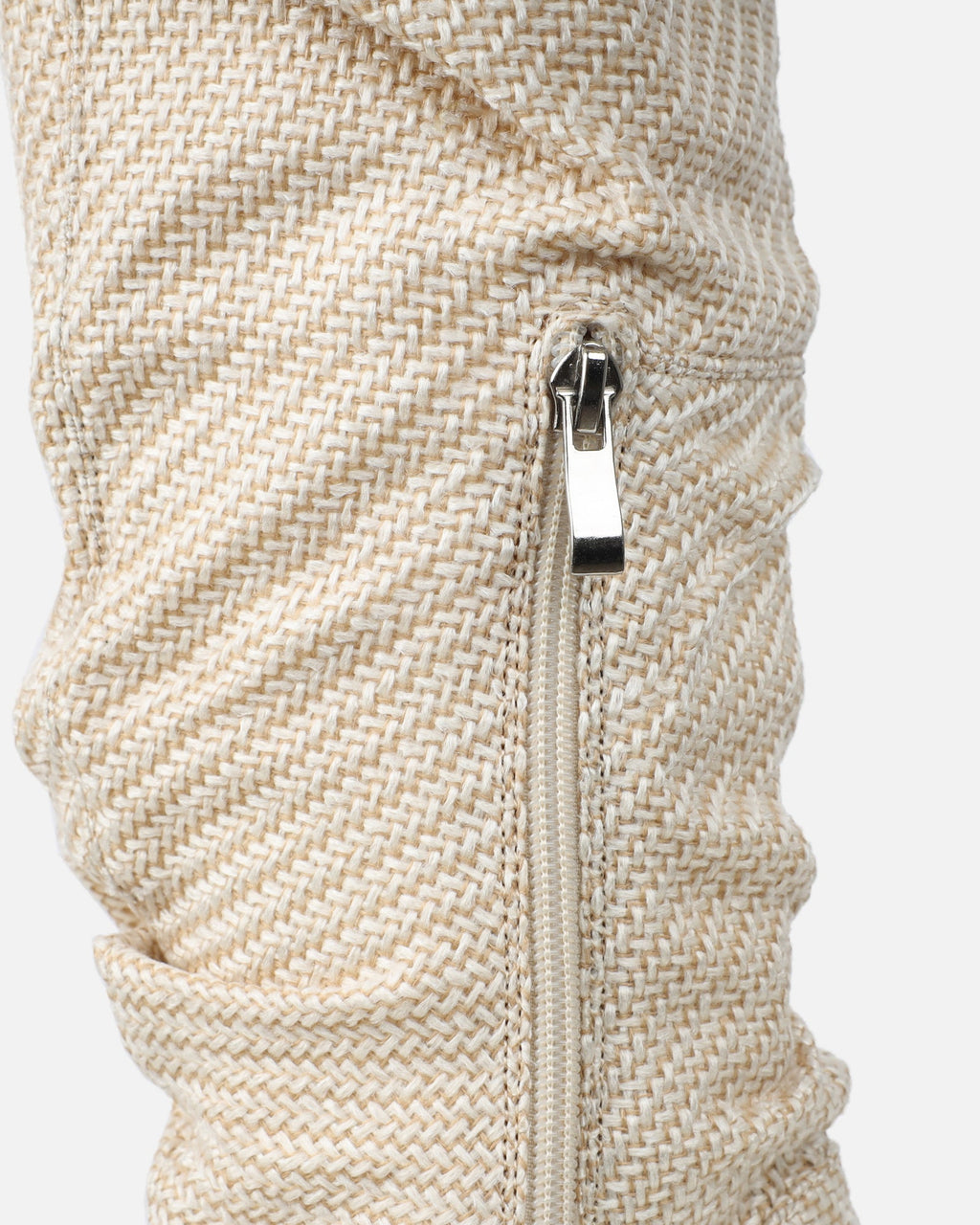 Dakira Beige Woven Over The Knee Open Toe Boots