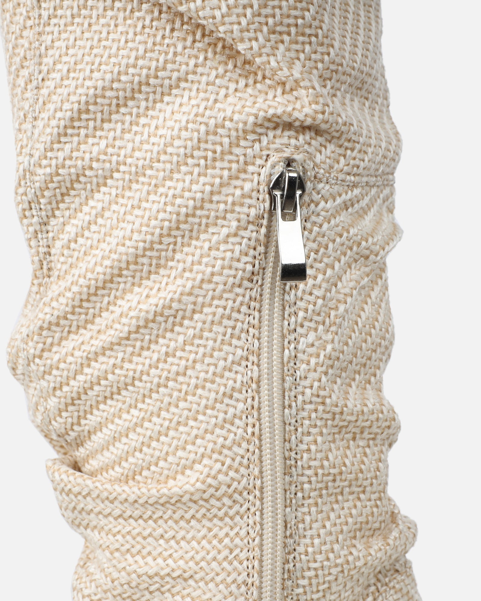 Dakira Beige Woven Over The Knee Open Toe Boots