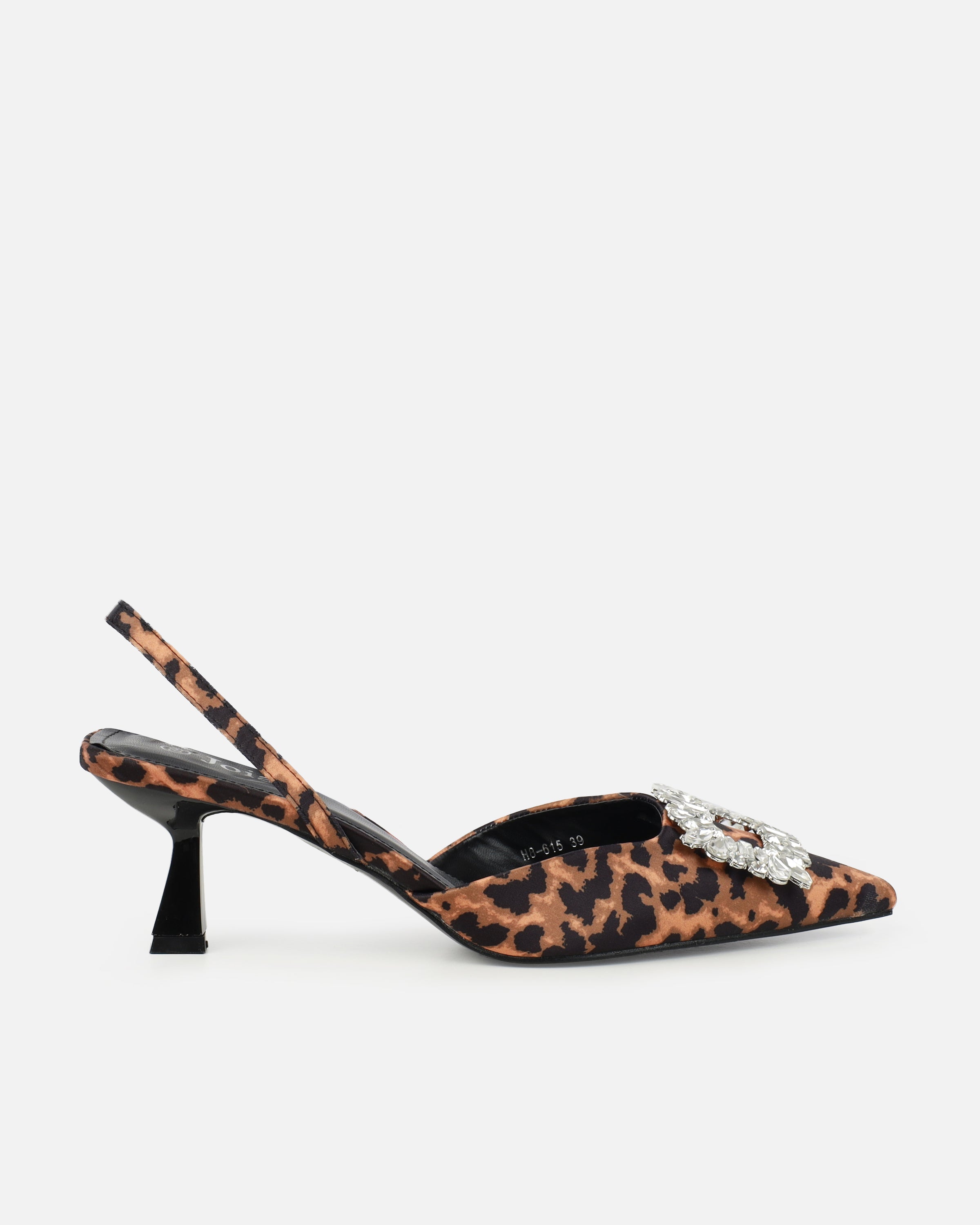 Dalary Faux Leopard Print Diamante Low Court Heeled Shoes