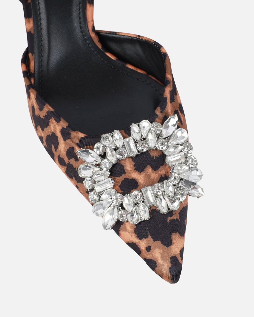 Dalary Faux Leopard Print Diamante Low Court Heeled Shoes