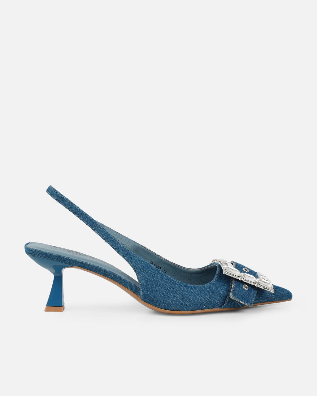 Ardenne Blue Denim Diamante Low Court Heeled Shoes