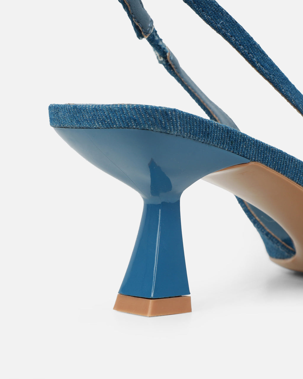 Ardenne Blue Denim Diamante Low Court Heeled Shoes