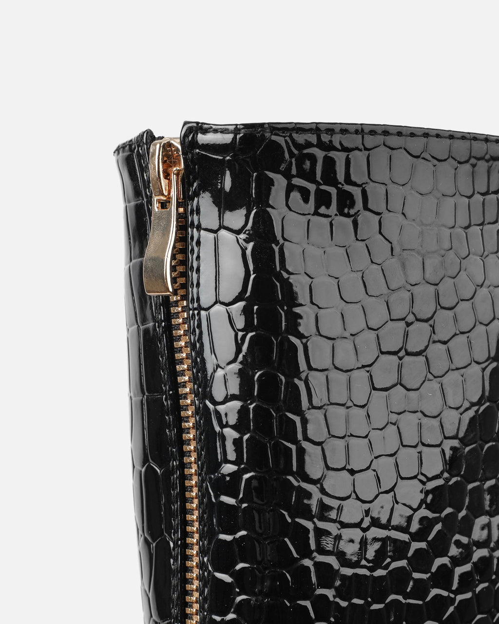 Dallis Black Patent Faux Croc Platform Knee High Boots