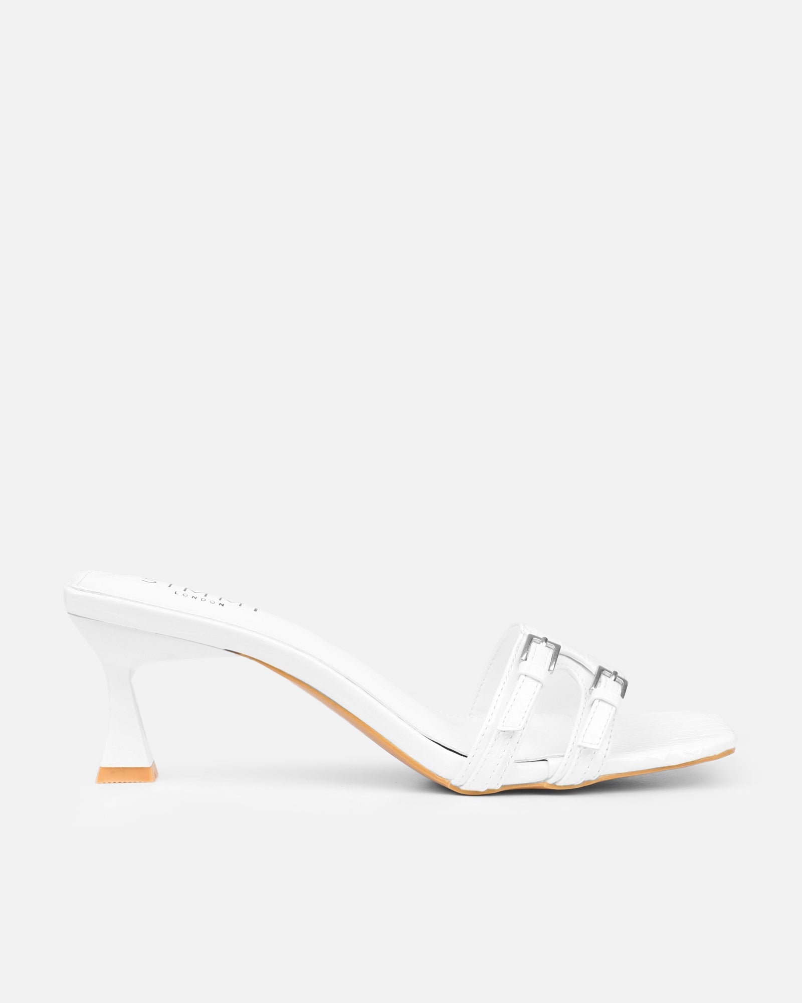 Dallyn White Faux Croc Mule Heeled Sandals