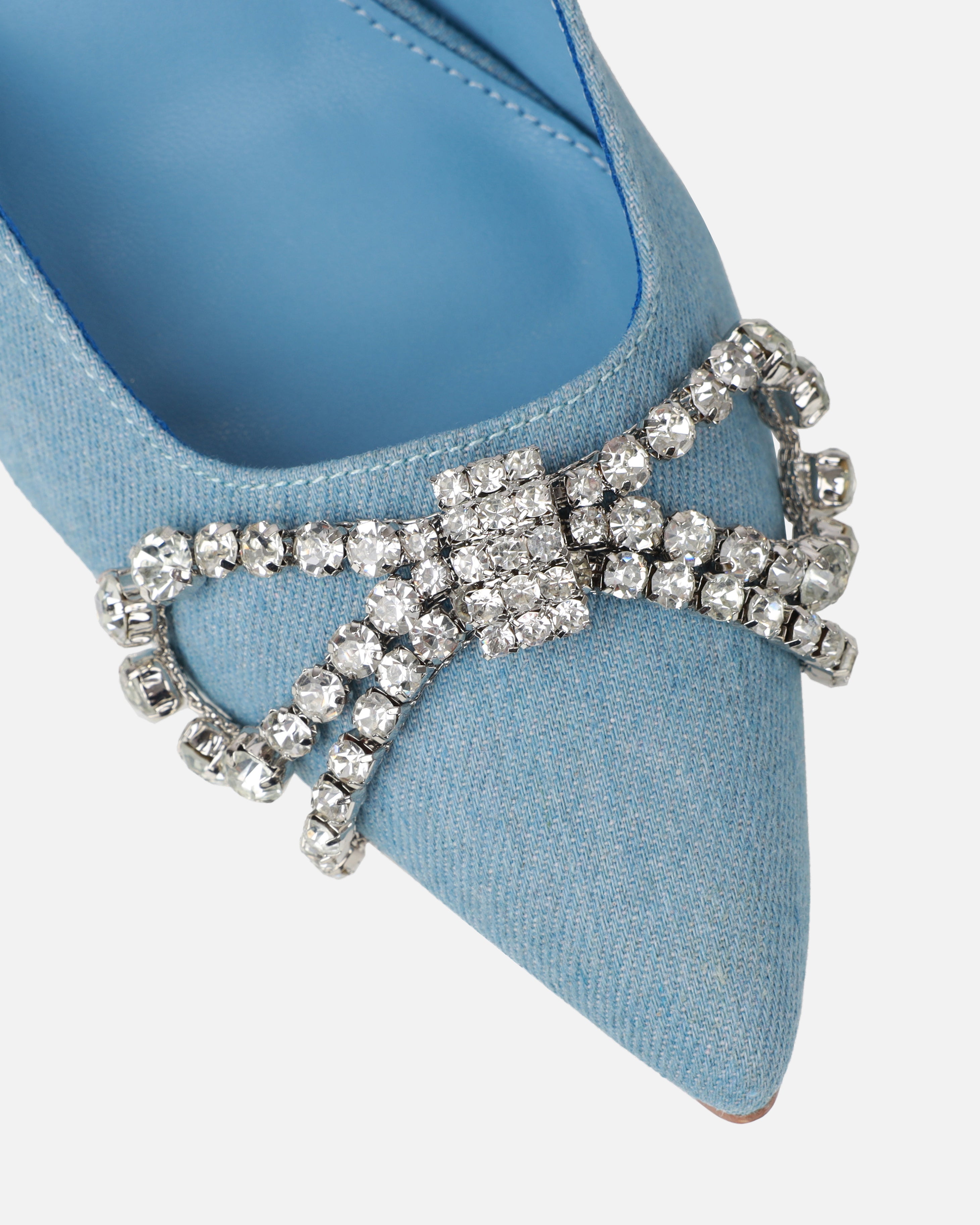 Davina Blue Denim Diamante Bow Lace Up Court Shoes