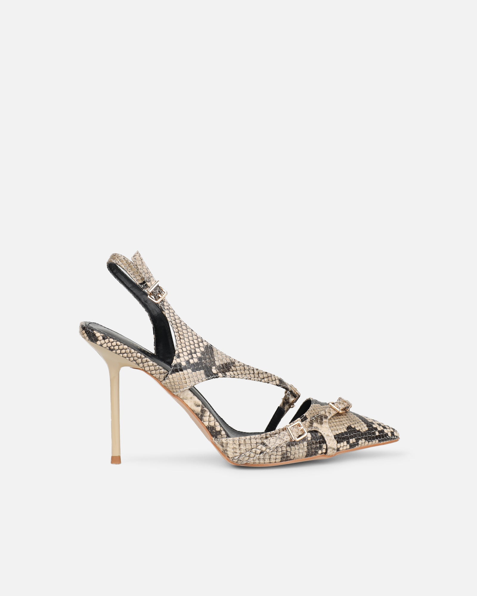 Vale beige snake harness detail court shoes