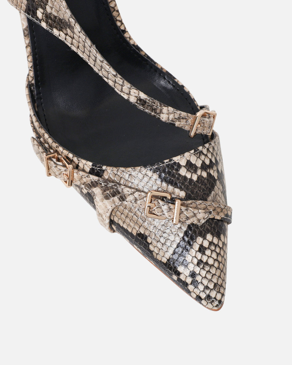 Vale beige snake harness detail court shoes