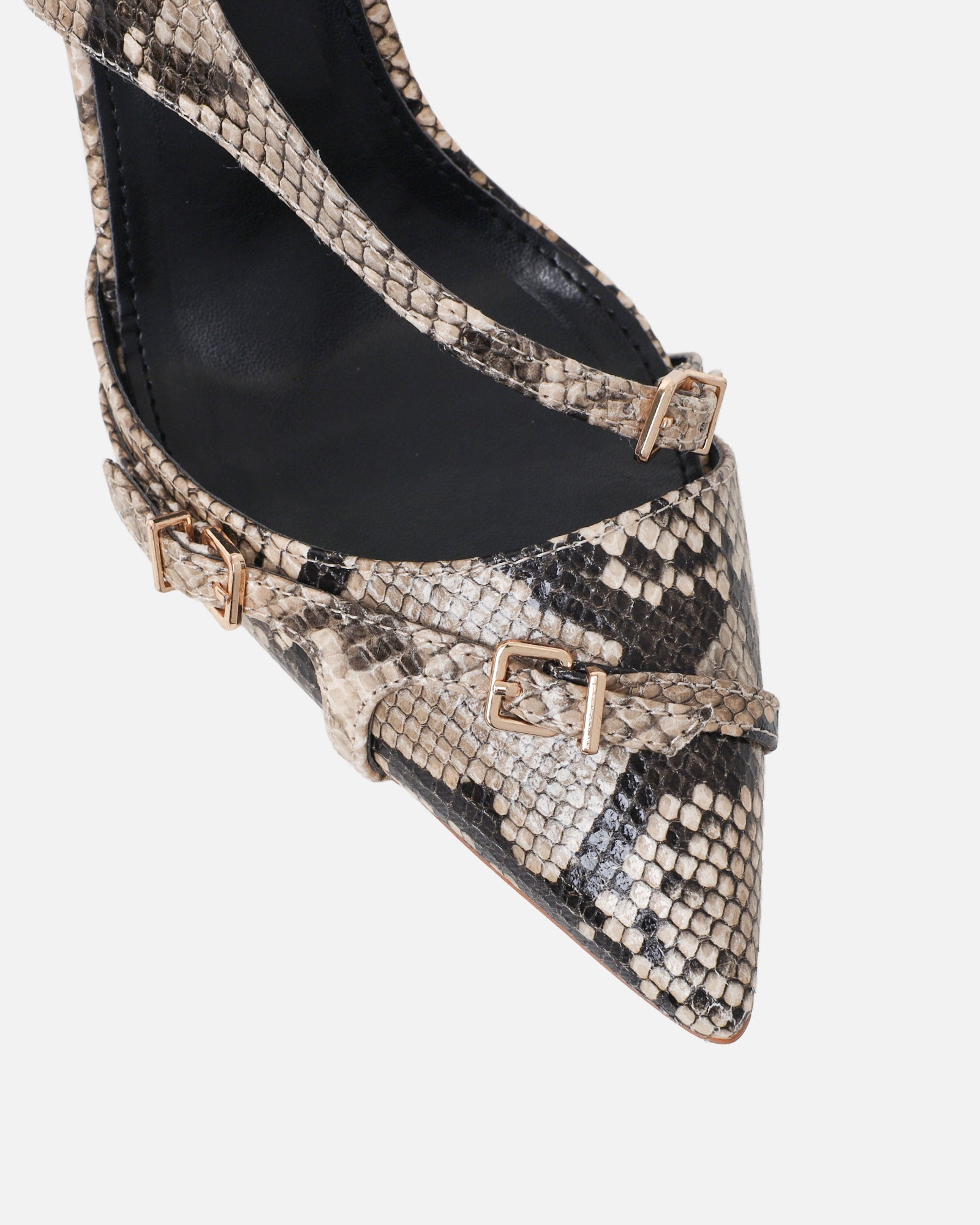 Vale beige snake harness detail court shoes