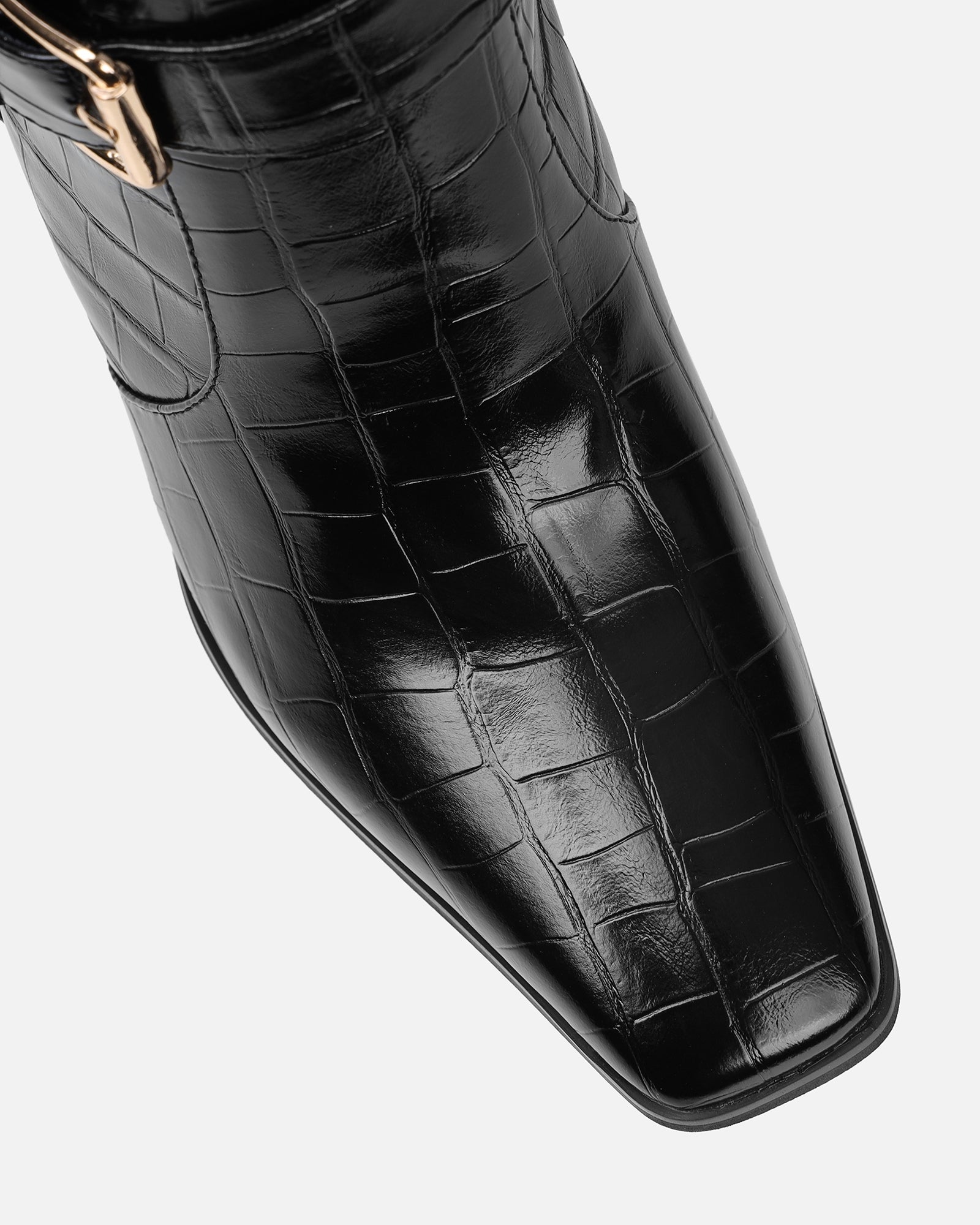 Darell Black Croc Over The Knee Block Heeled Boots