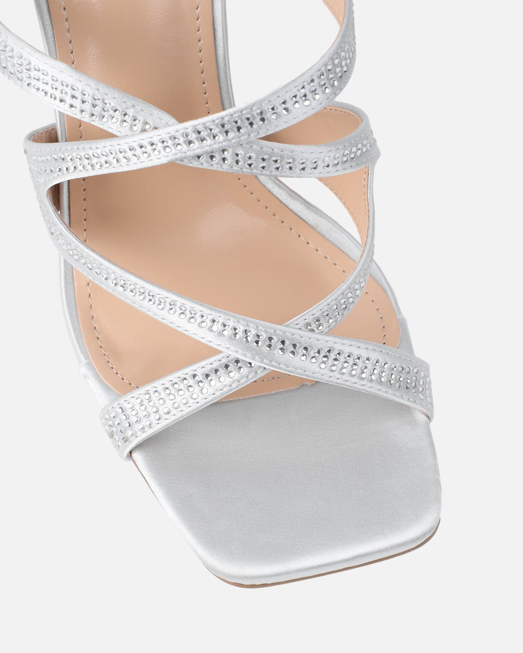 Pinky Silver Diamante Detail Heeled Sandals