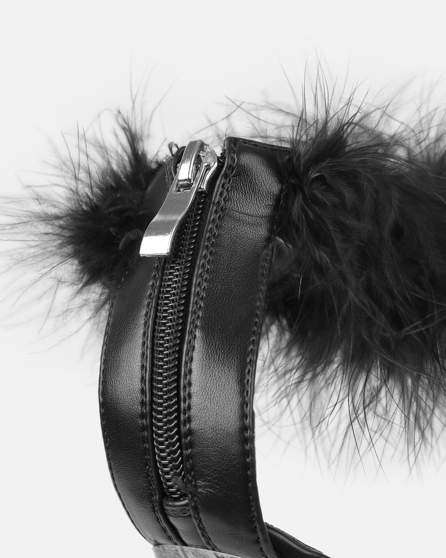 Diva Black Clear Platform Fluffy Heeled Sandals