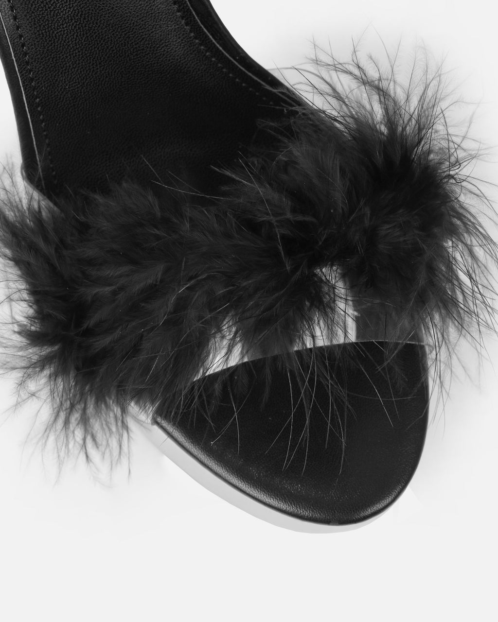 Diva Black Clear Platform Fluffy Heeled Sandals