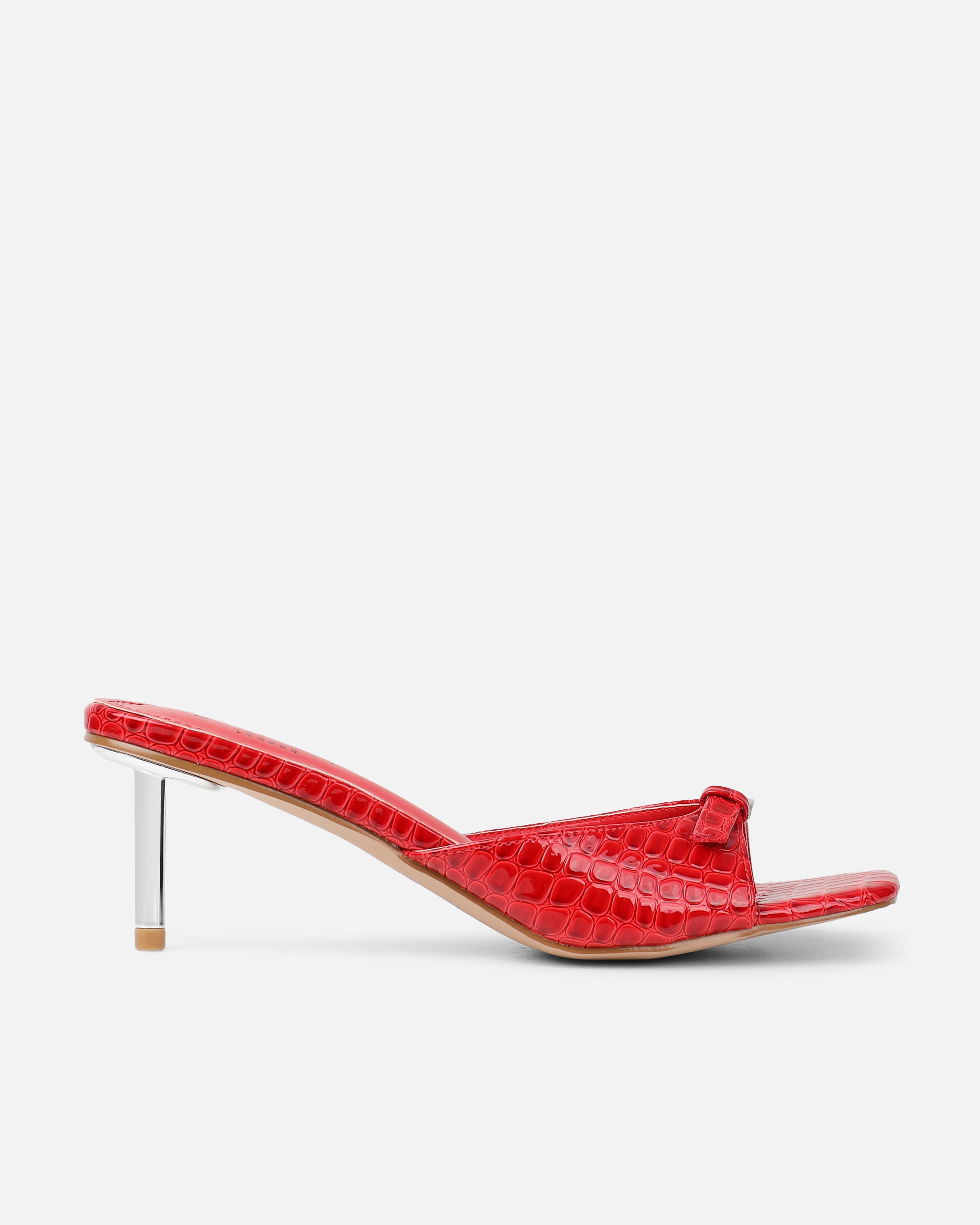 Dotty Red Croc Effect Low Heeled Mules