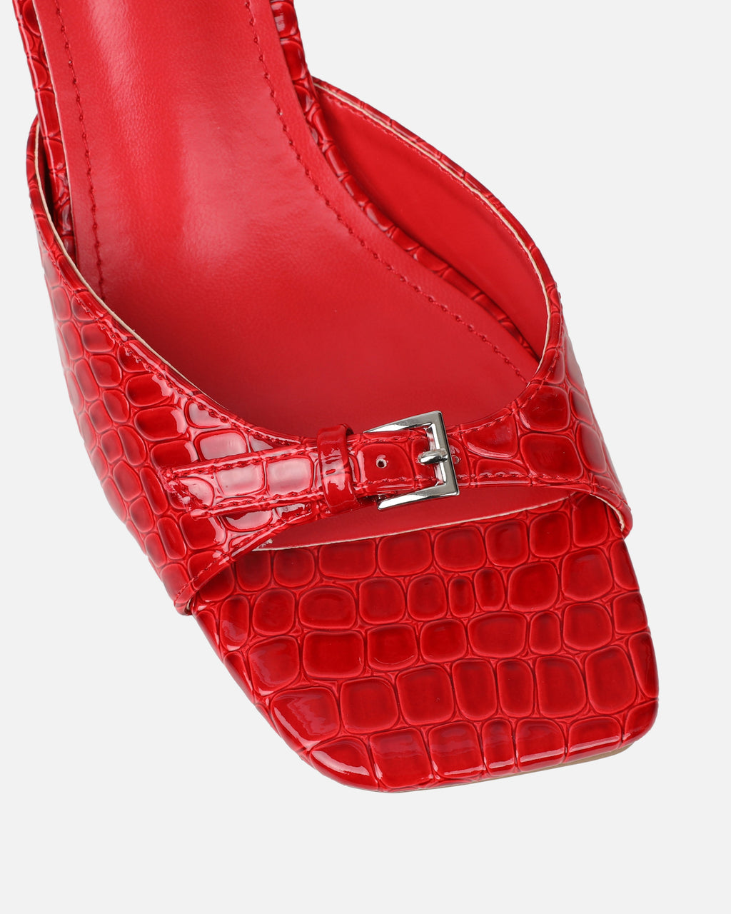 Dotty Red Croc Effect Low Heeled Mules