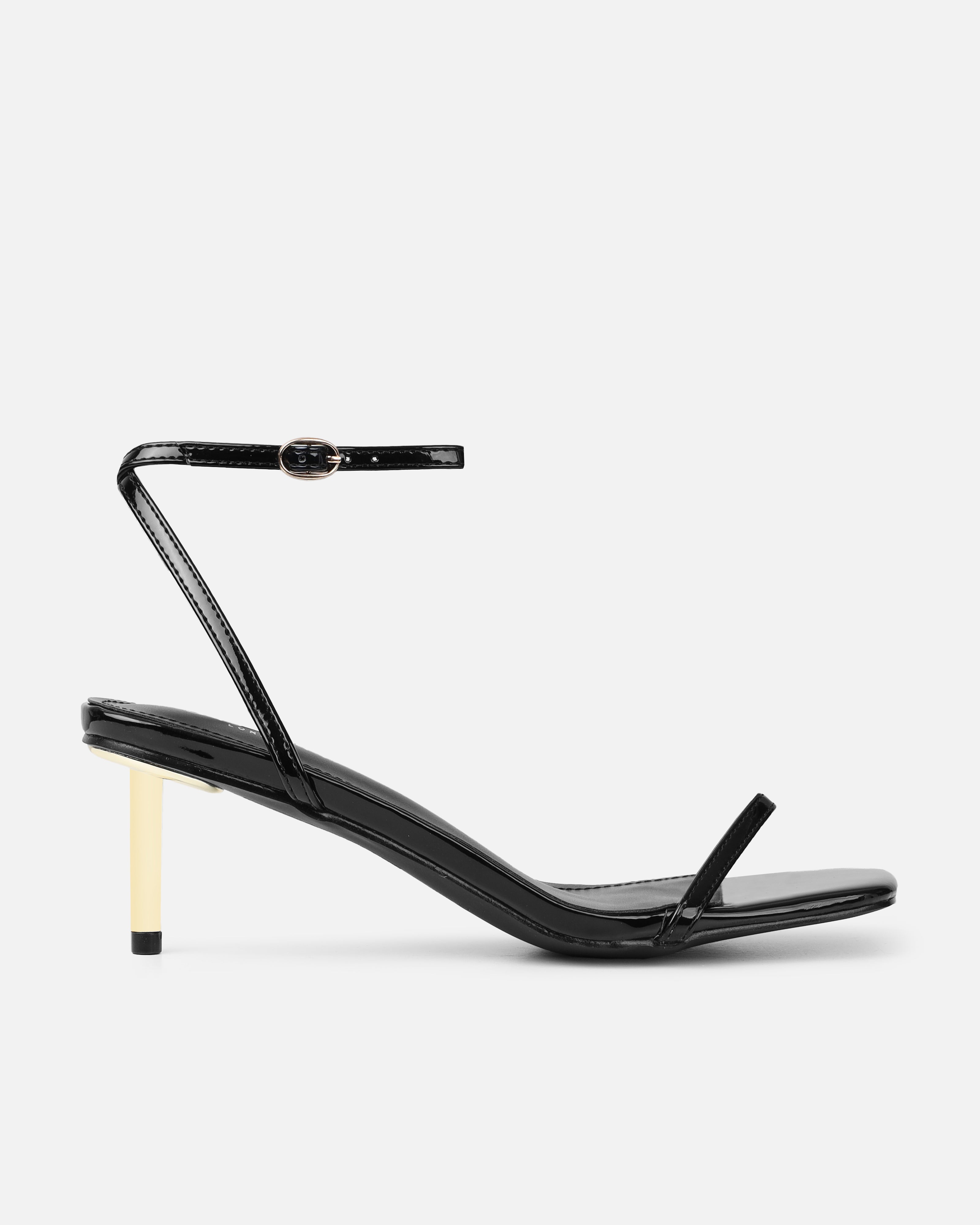 Devon Black Patent Low Heeled Sandals