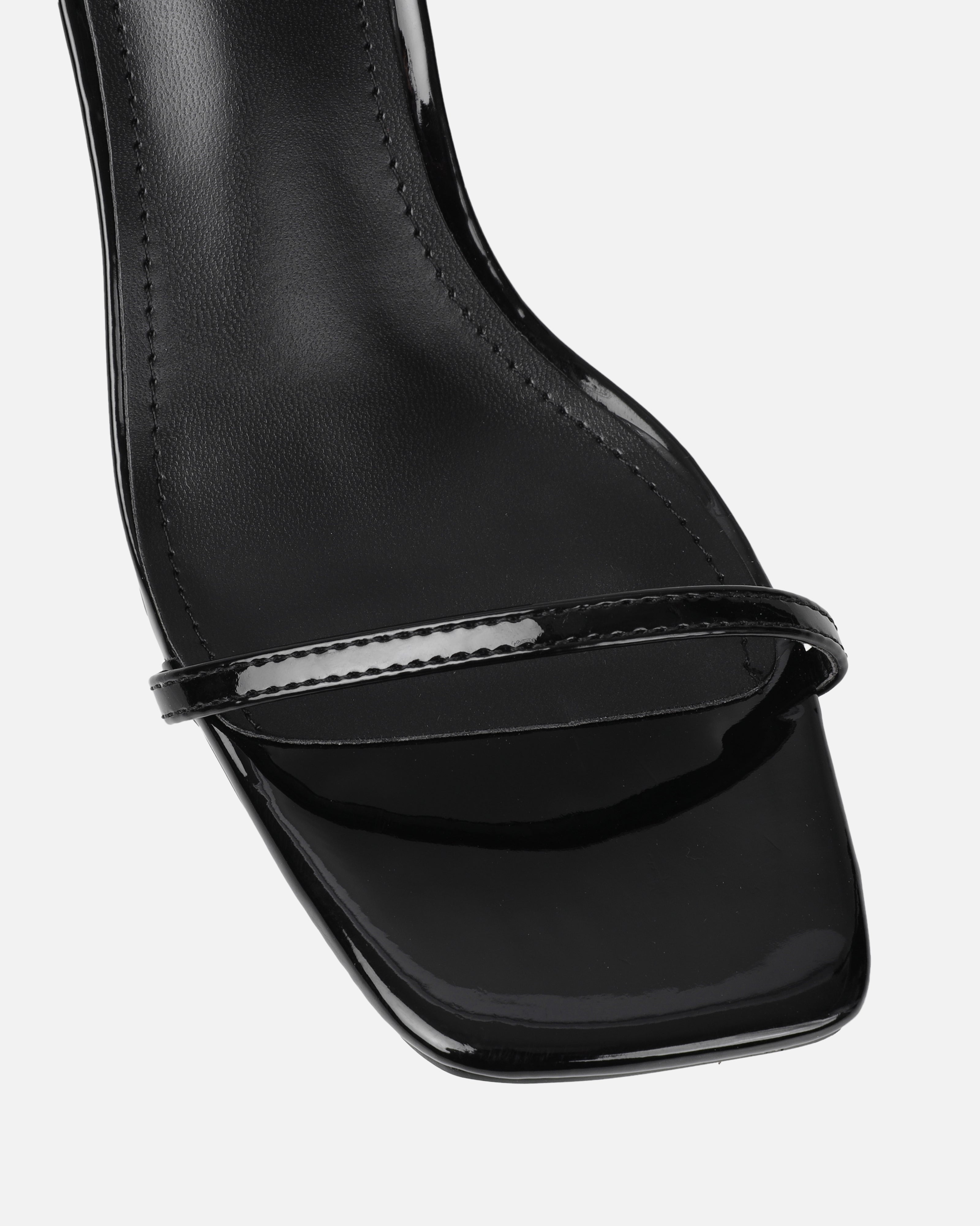 Devon Black Patent Low Heeled Sandals