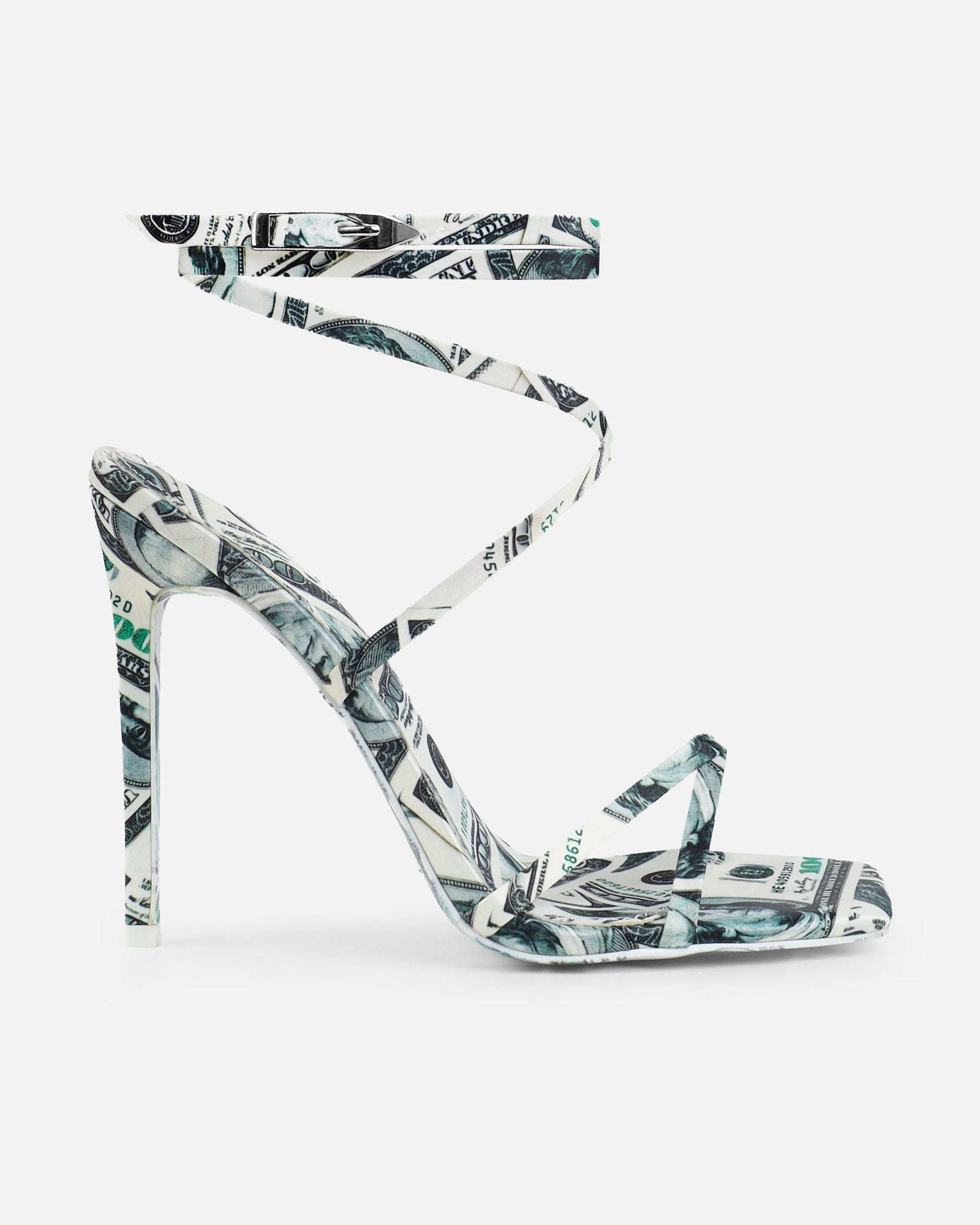 Dosh Green Dollar Print Strappy Heeled Sandals