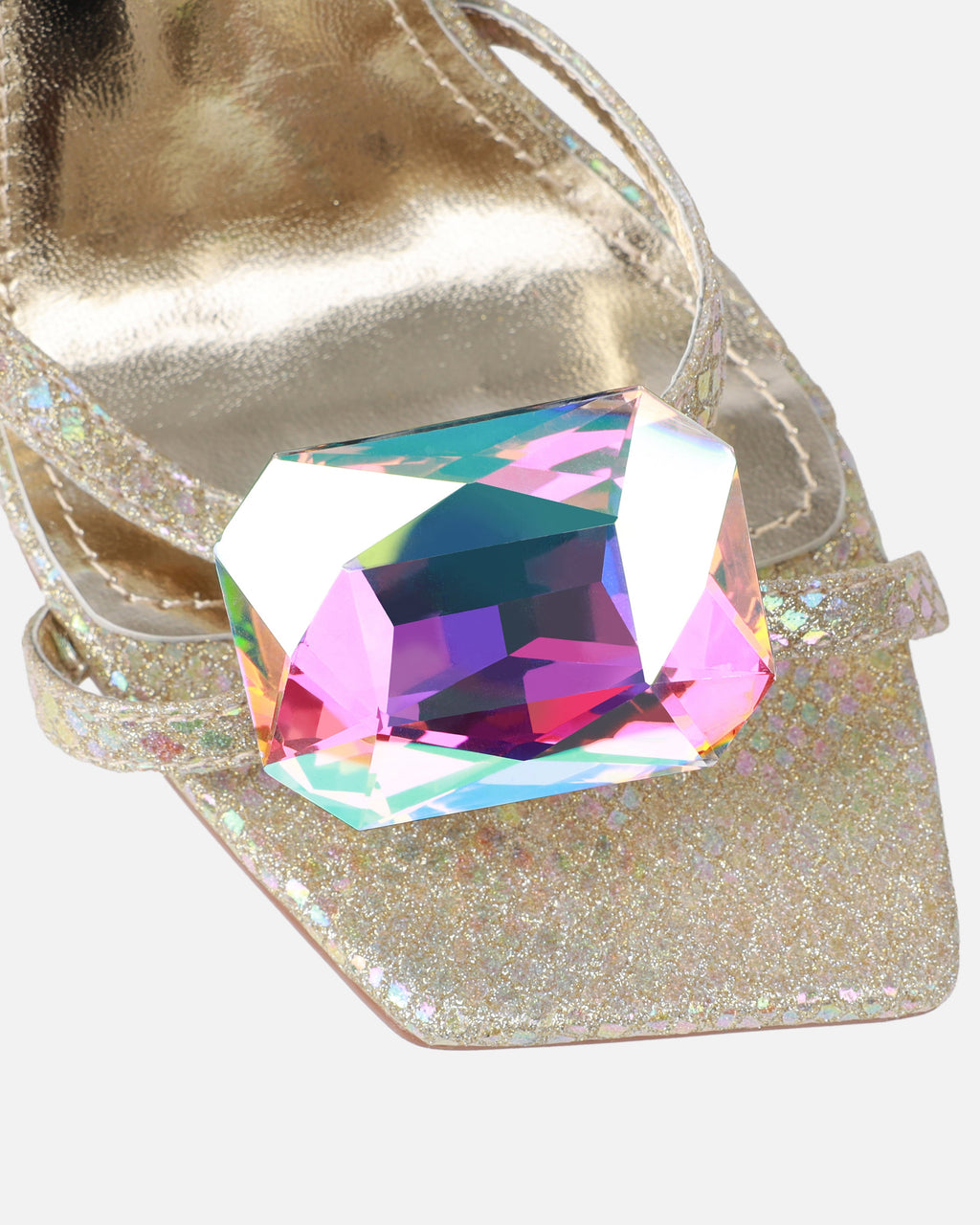 Dovie Gold Glitter Faux Snake Print Gem Heels
