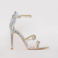 Ophelia Silver Iridescent Diamante Buckle Strappy Heels