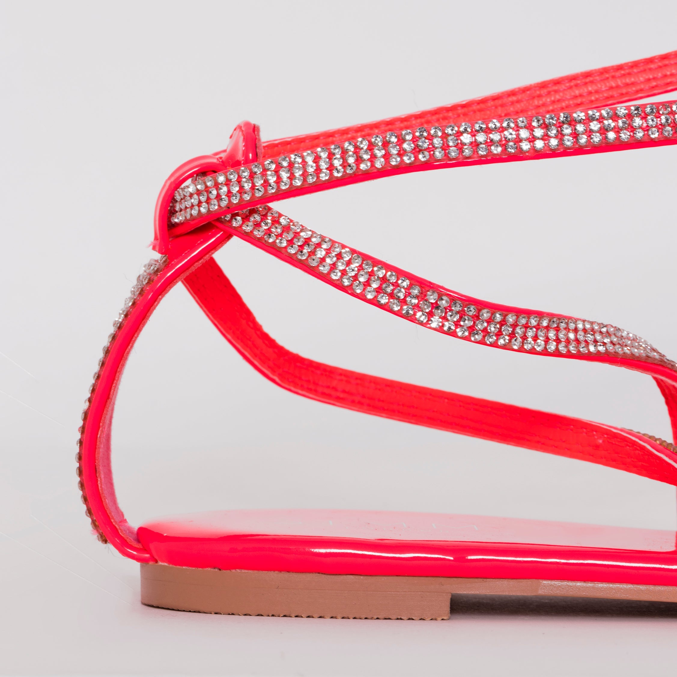 Averie Hot Pink Patent Lace Up Diamante Sandals