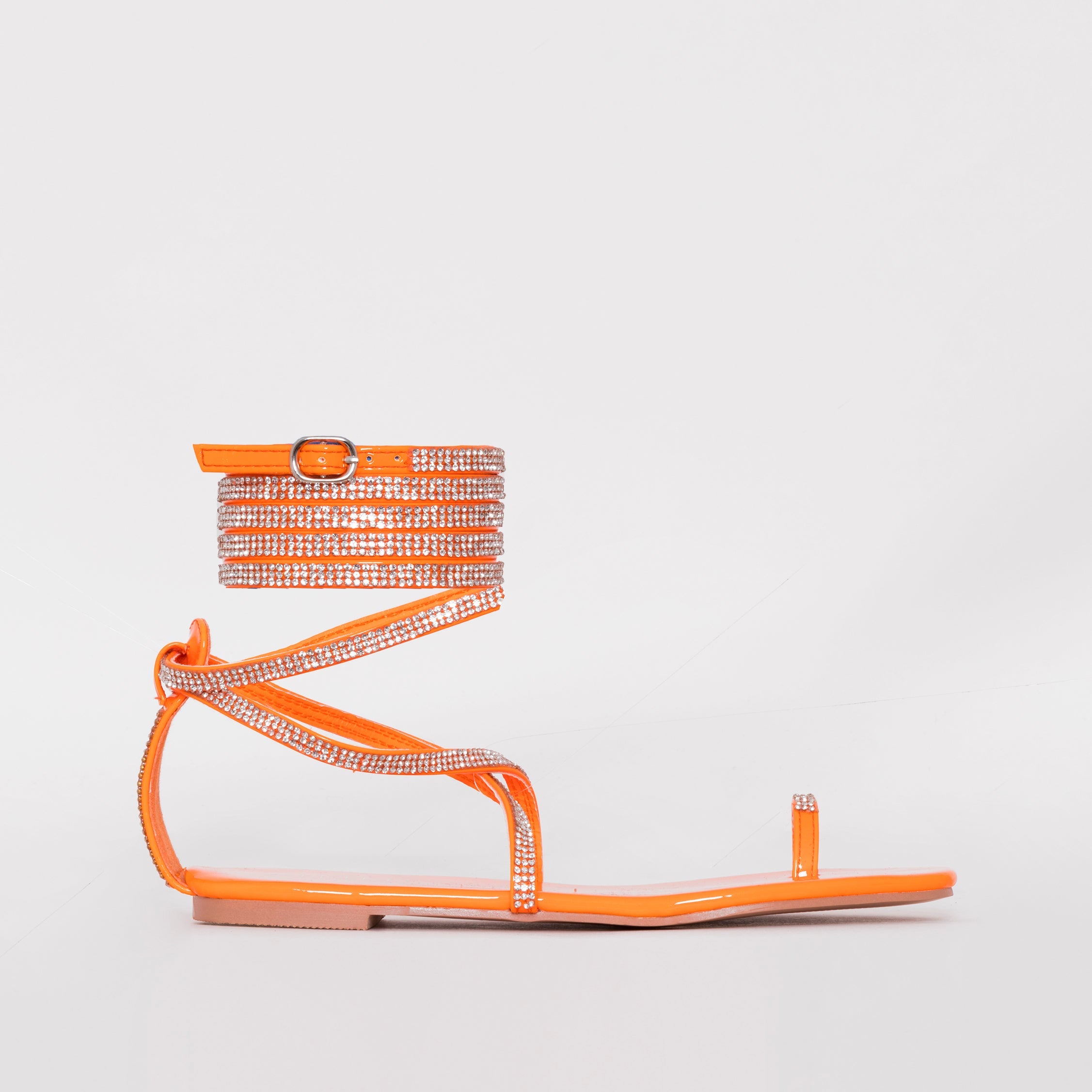 Averie Bright Orange Patent Lace Up Diamante Sandals