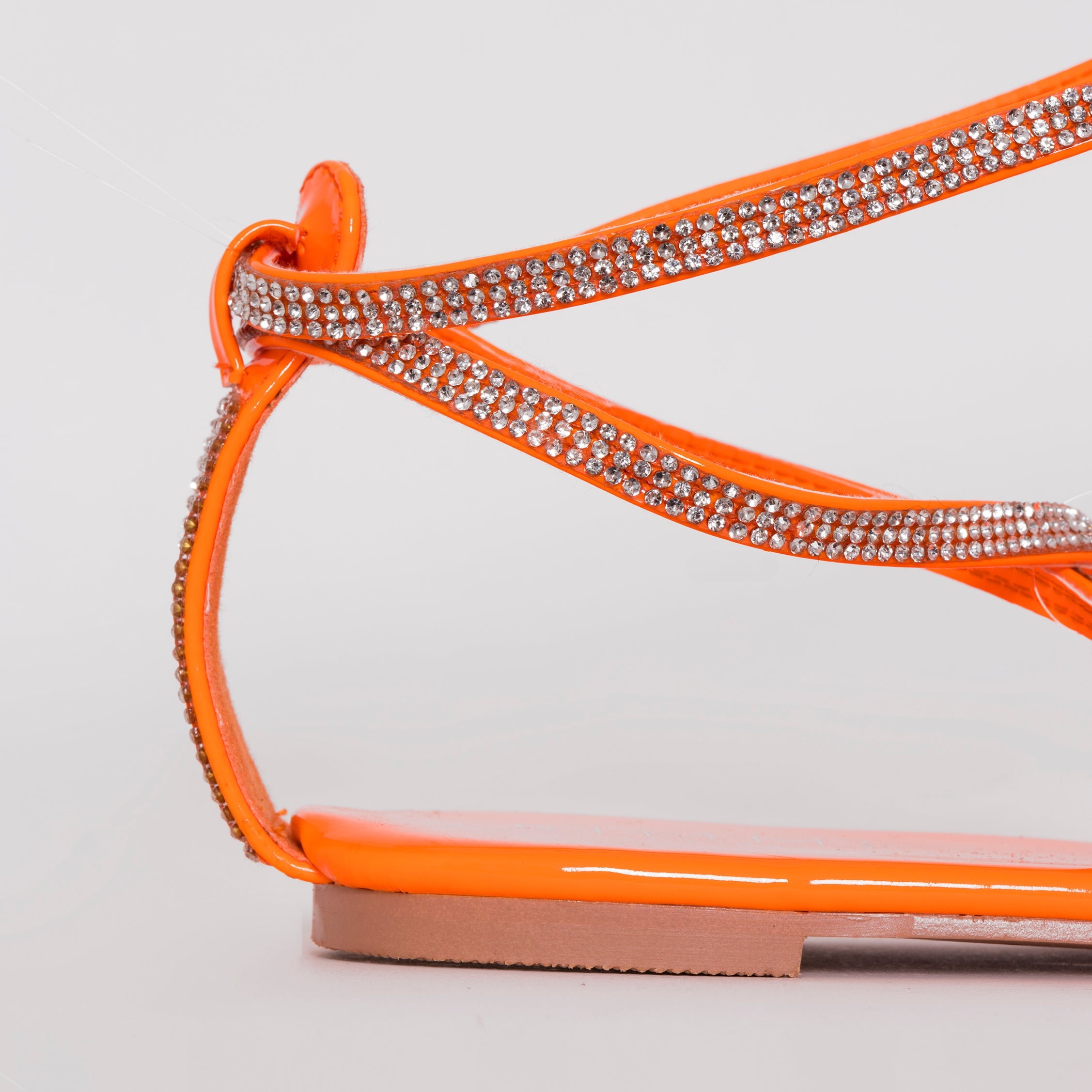 Averie Bright Orange Patent Lace Up Diamante Sandals