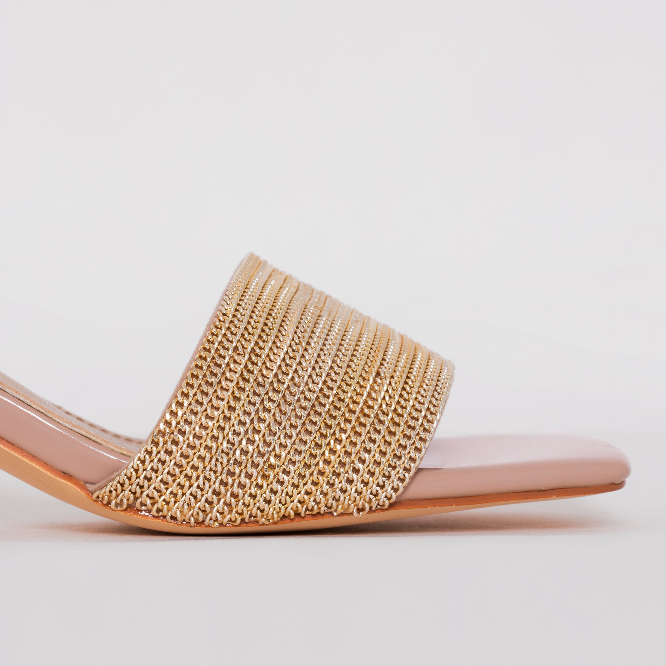Romie Nude Gold Block Mid Heel Mules