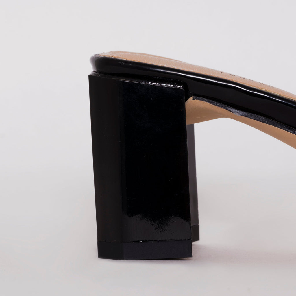 Romie Black Silver Block Mid Heel Mules