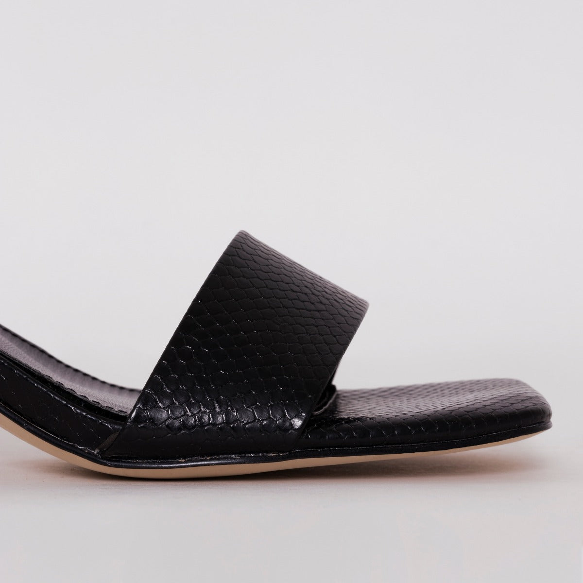 Ruhani Wide Fit Black Snake Print Block Mid Heel Mules