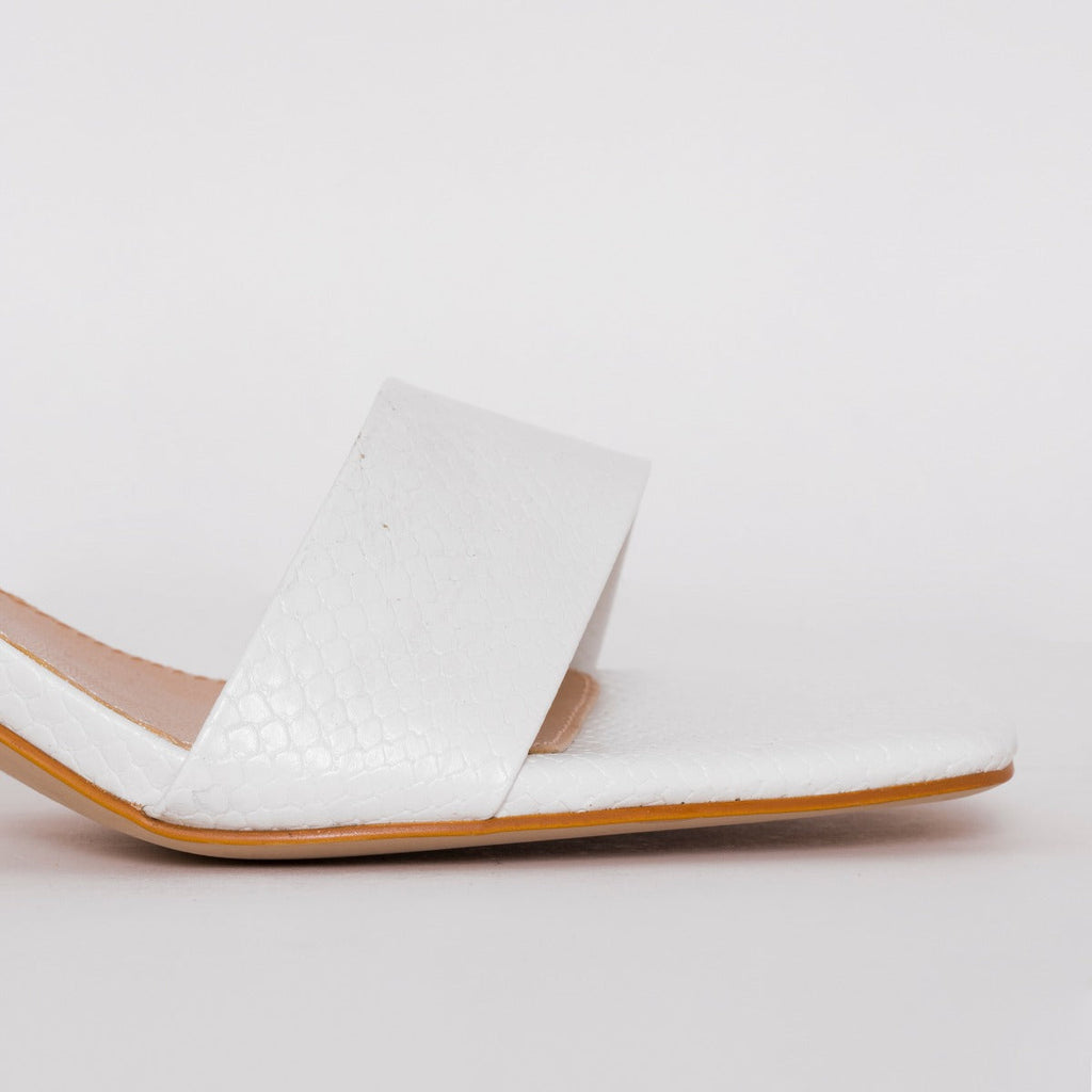 Ruhani Wide Fit White Snake Print Block Mid Heel Mules