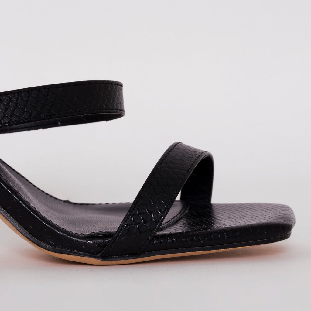 Dalla Wide Fit Black Snake Print Mid Heel Mules