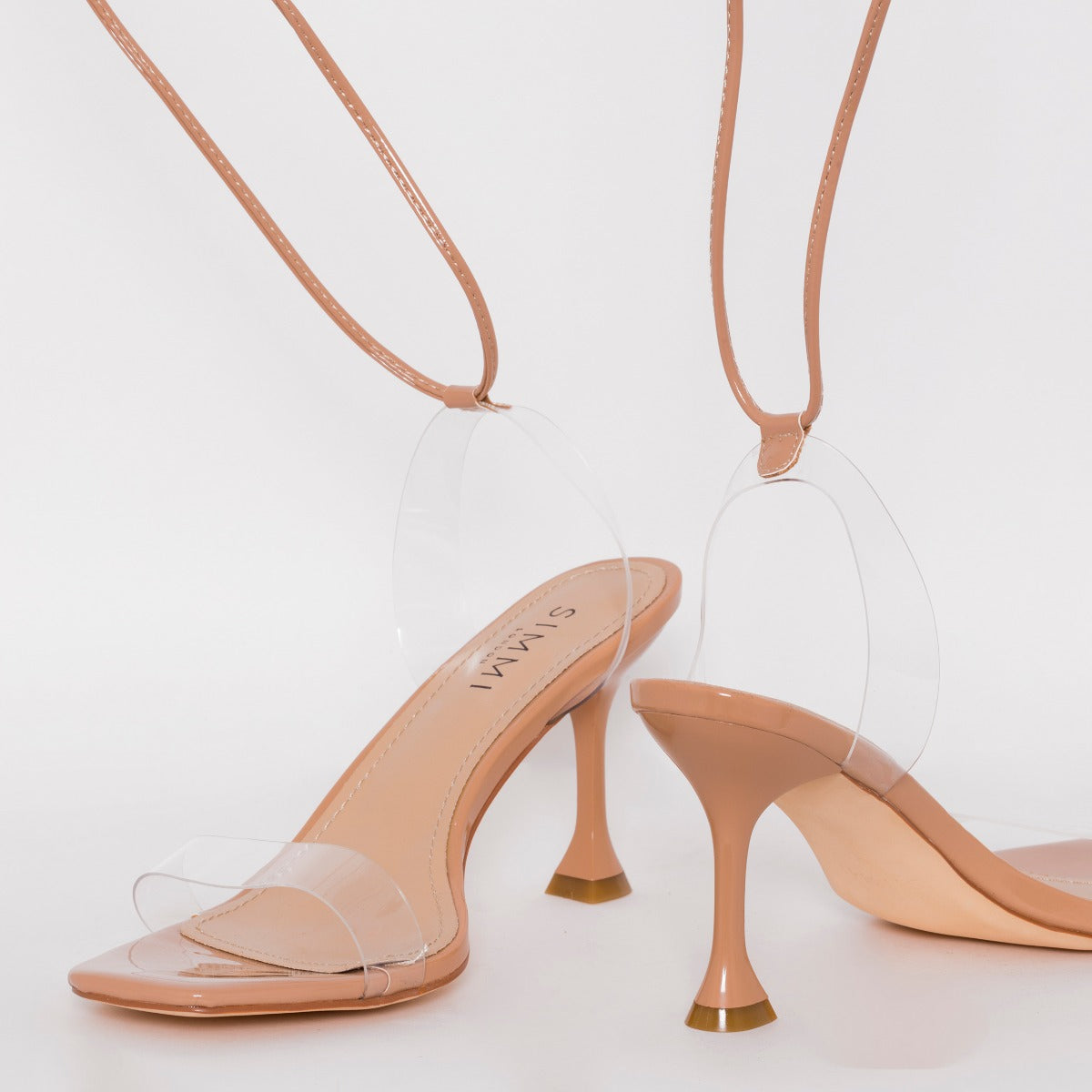 Truo Wide Fit Nude Clear Lace up Stiletto Heels