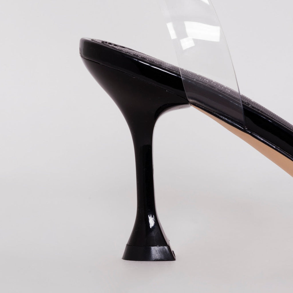 Truo Wide Fit Black Clear Lace up Stiletto Heels
