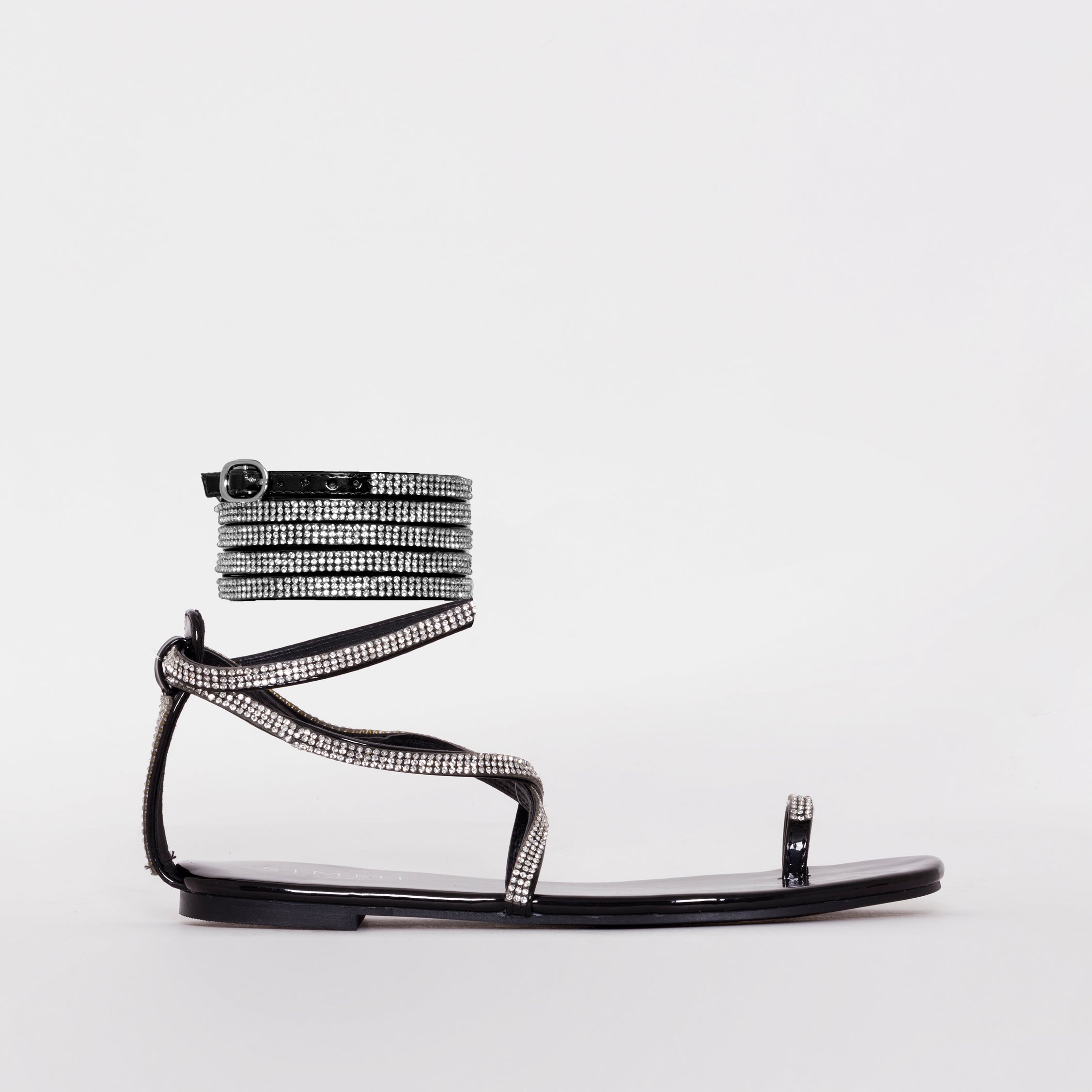 Averie Black Patent Lace Up Diamante Sandals