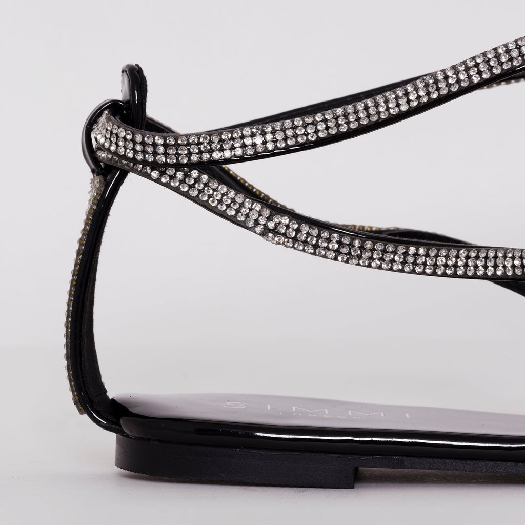 Averie Black Patent Lace Up Diamante Sandals