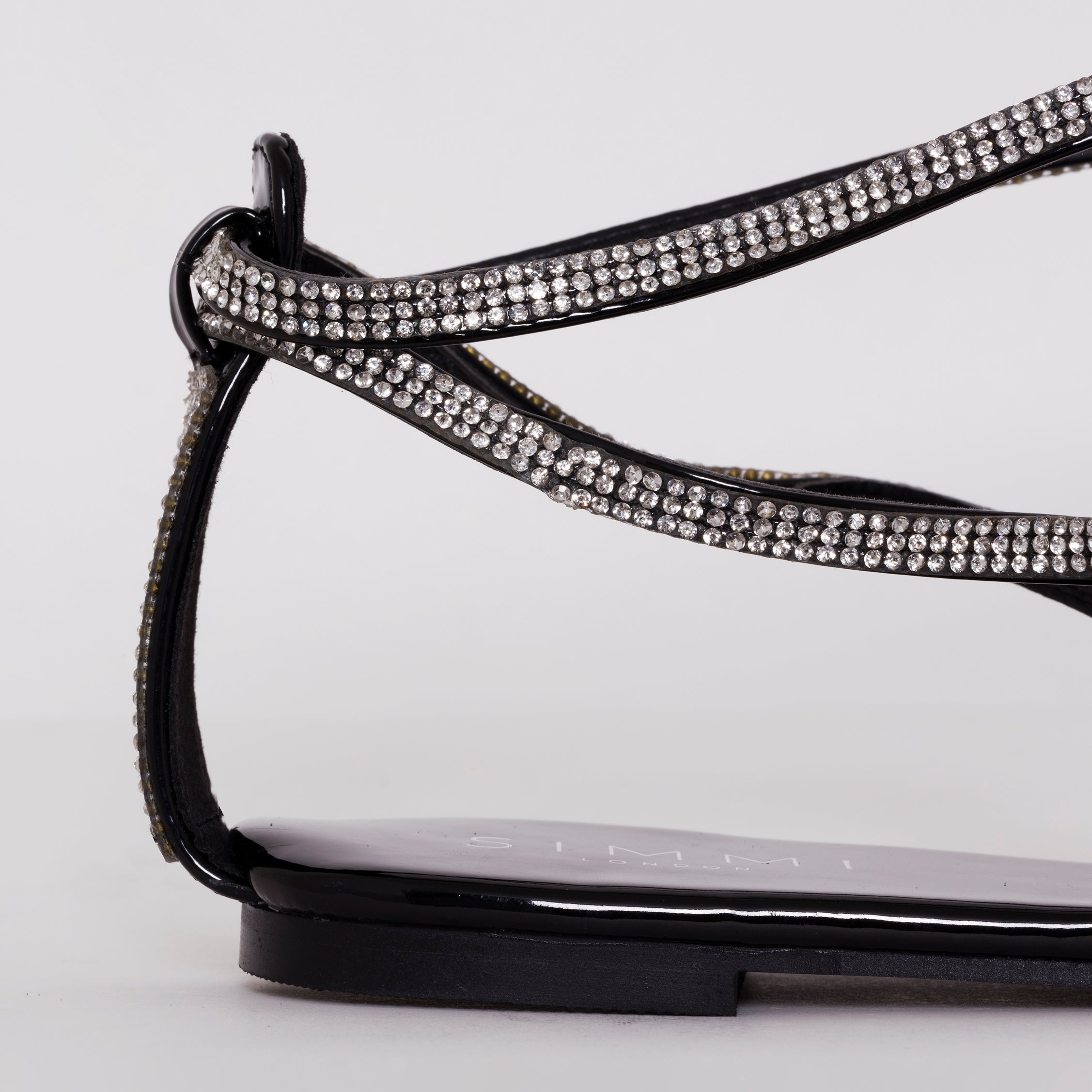 Averie Black Patent Lace Up Diamante Sandals