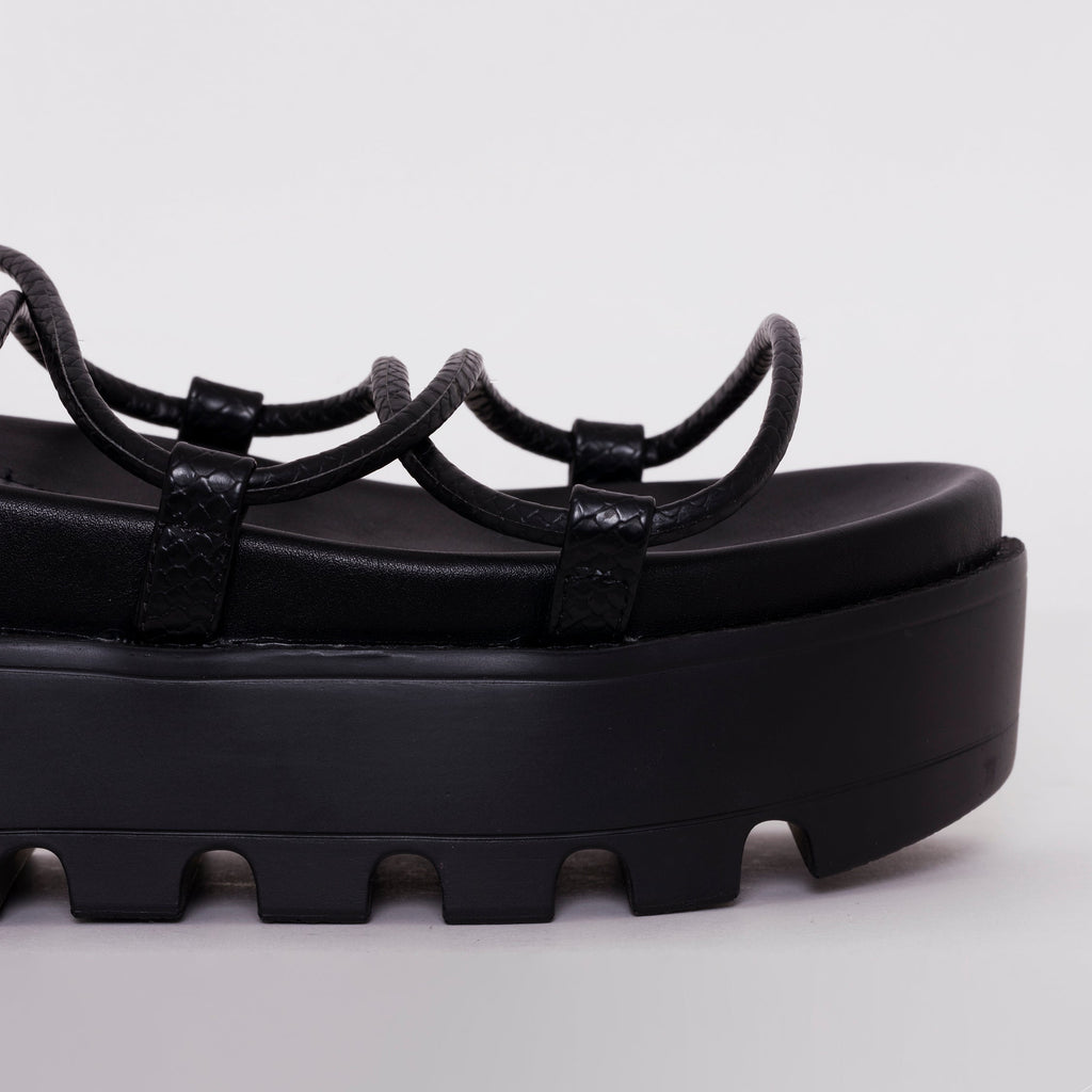 Thoma Black Lizard Print Lace Up Flatforms