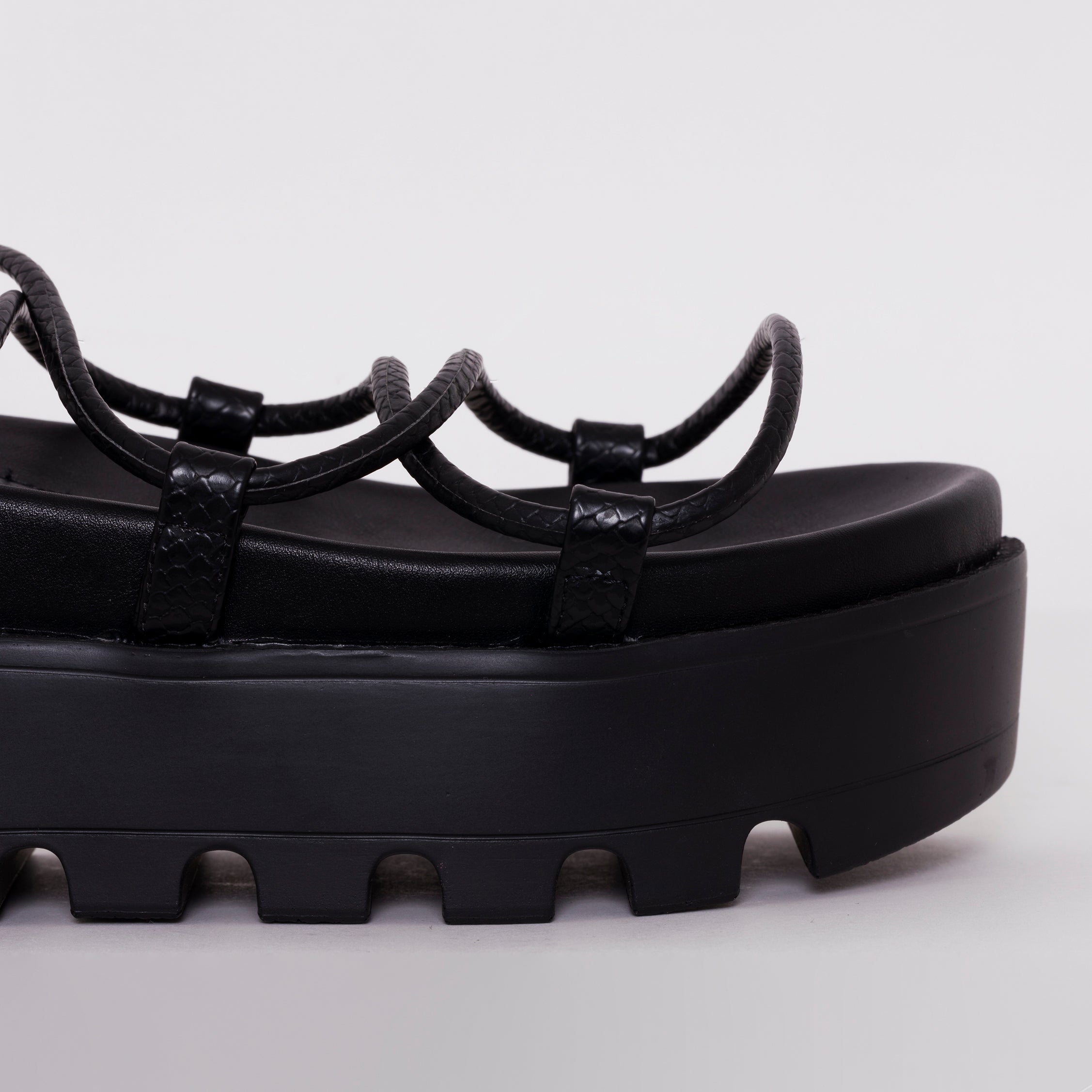 Thoma Black Lizard Print Lace Up Flatforms