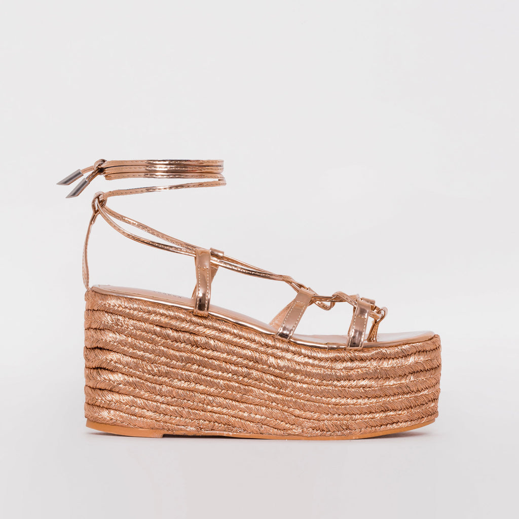 Terisa Rose Gold Mirror Espadrille Flatforms