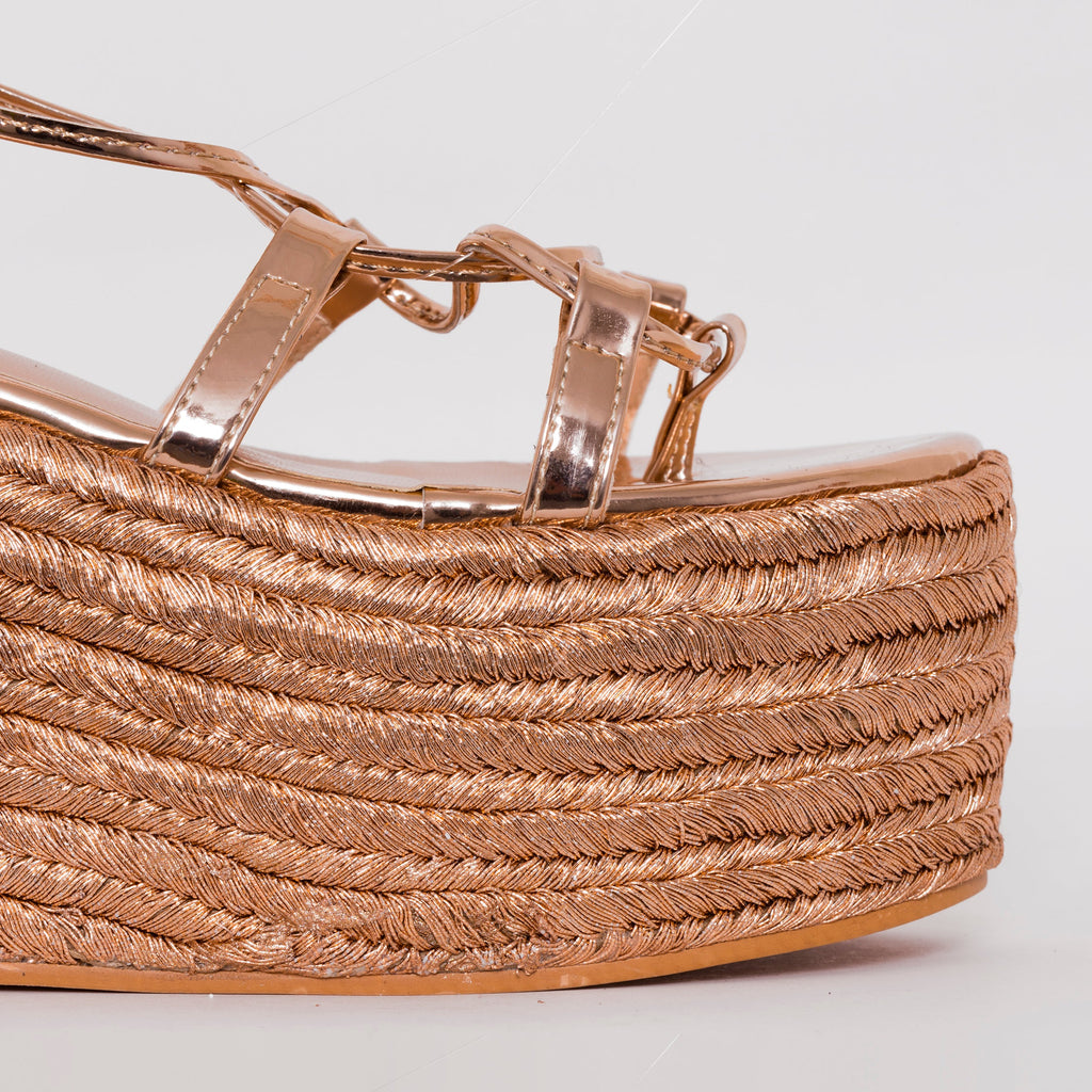 Terisa Rose Gold Mirror Espadrille Flatforms