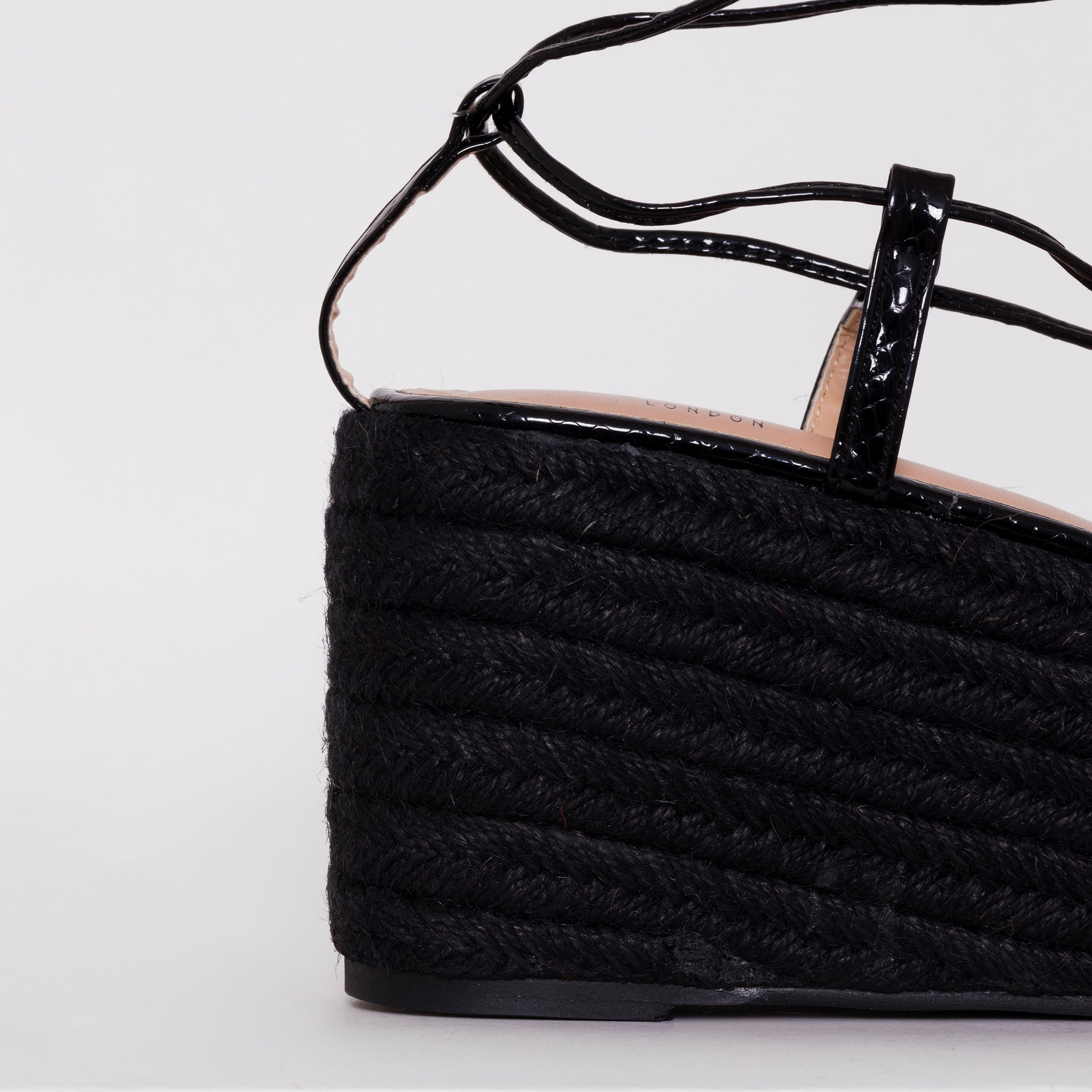 Terisa Black Patent Snake Print Espadrille Flatforms