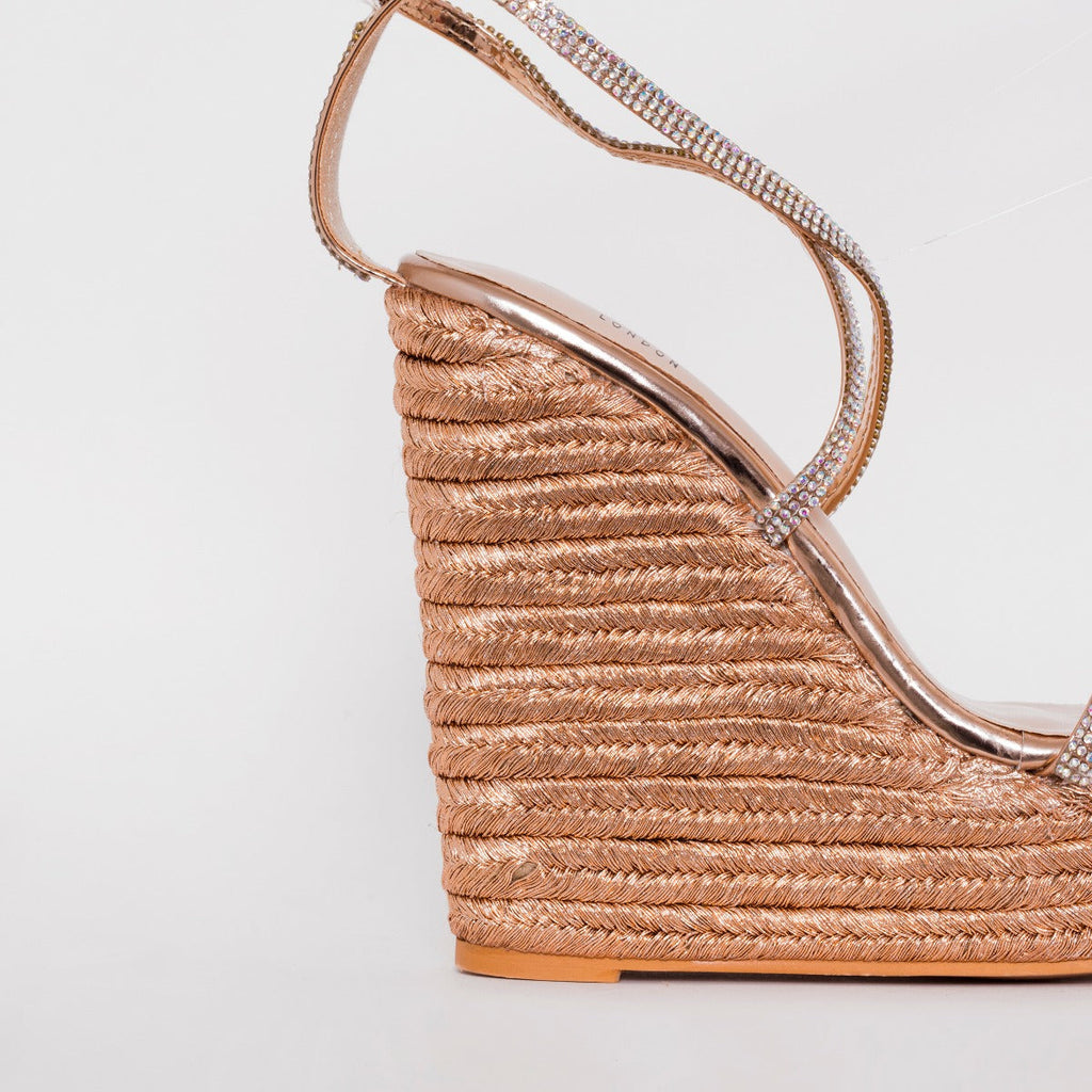 Ciara Rose Gold Lace Up Espadrille Wedges