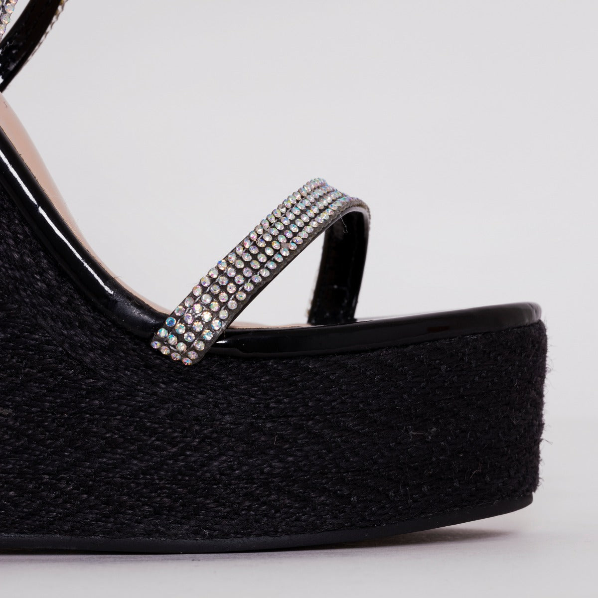 Ciara Black Patent Lace Up Espadrille Wedges