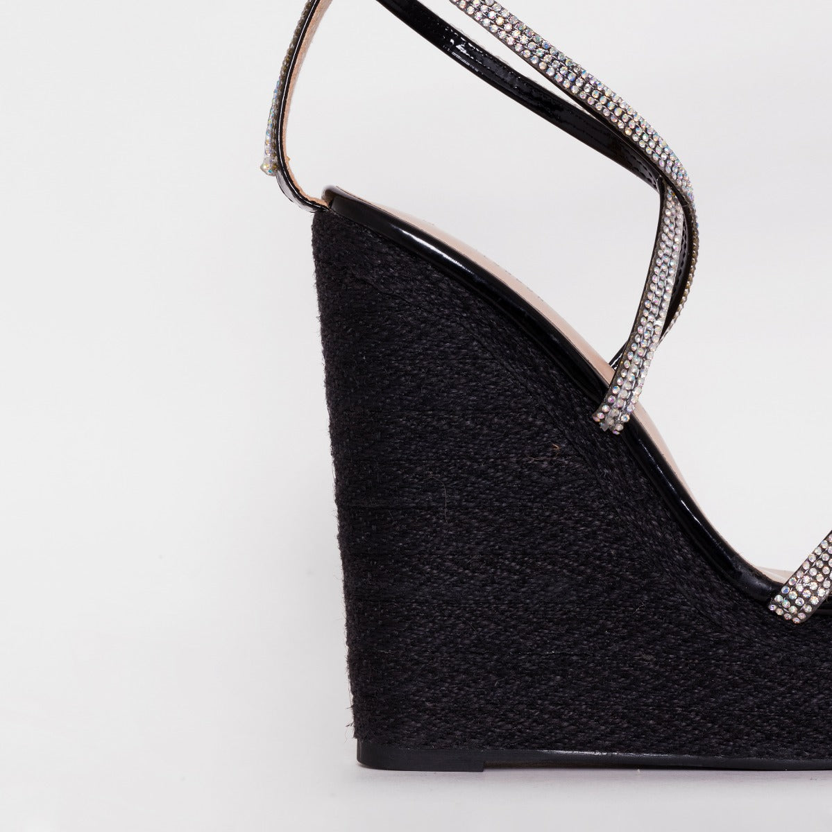Ciara Black Patent Lace Up Espadrille Wedges