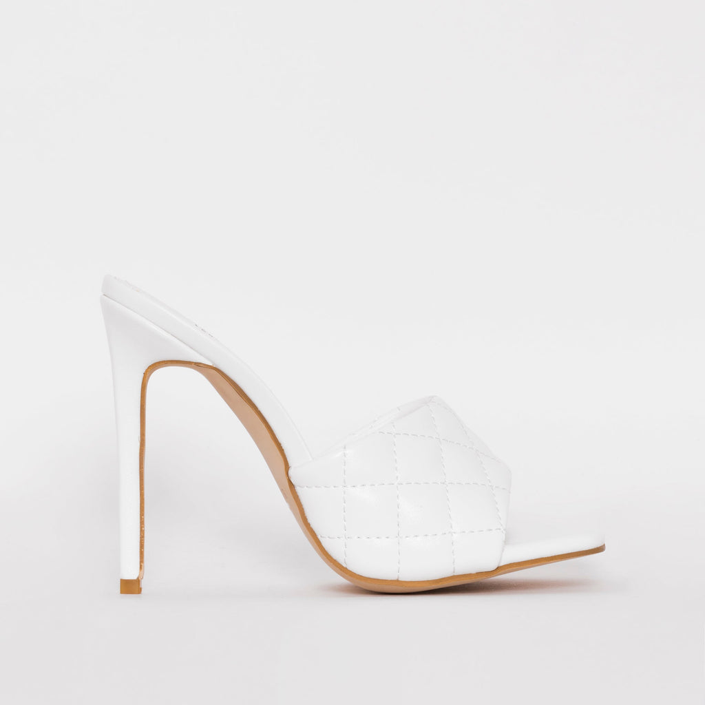 Marian White Quilted Mule Heels