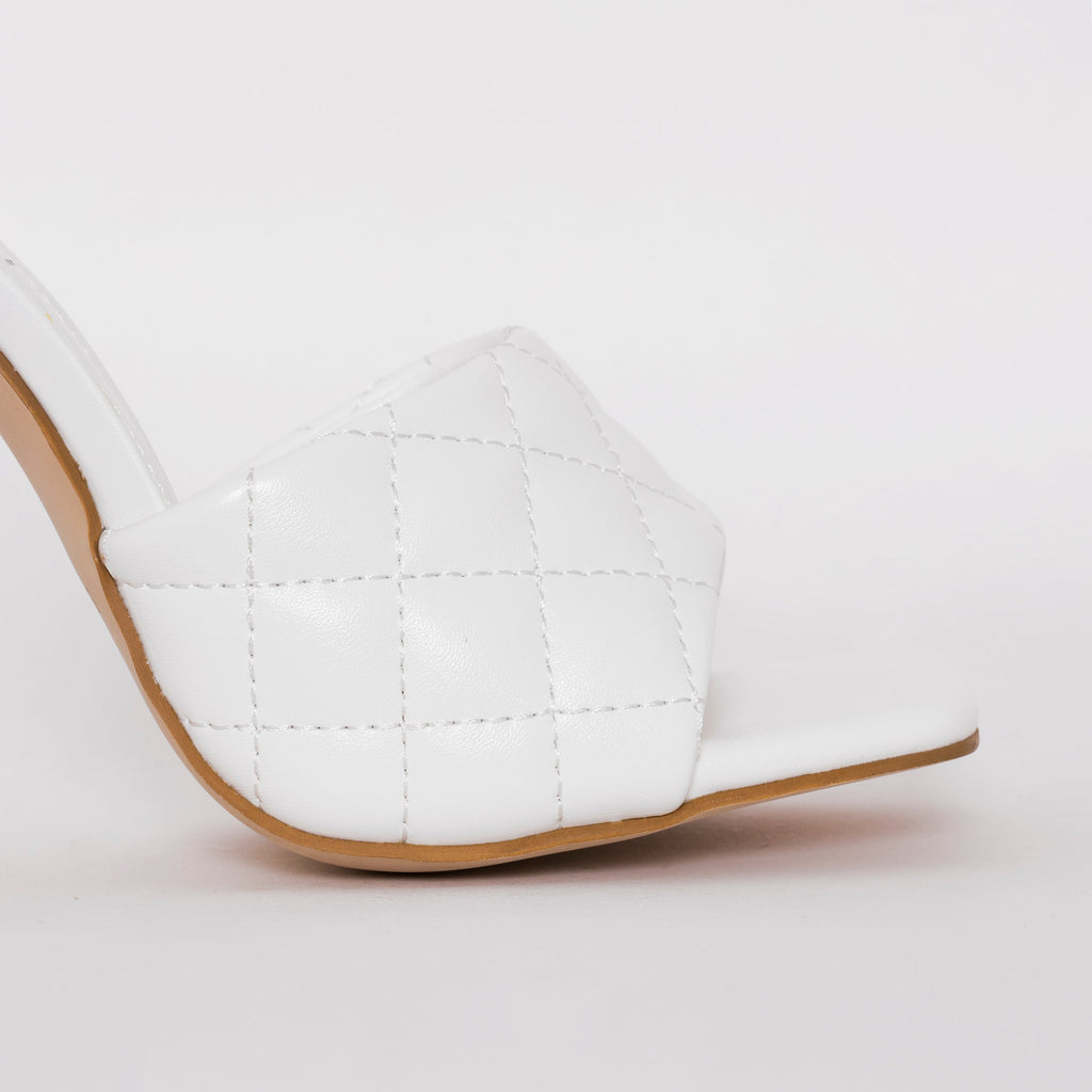 Marian White Quilted Mule Heels