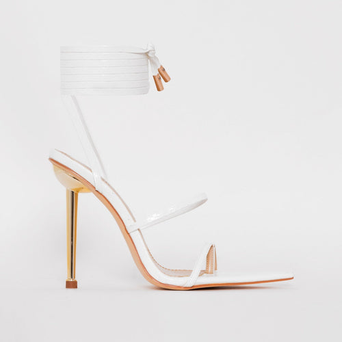Tyler White Snake Print Lace Up Heels